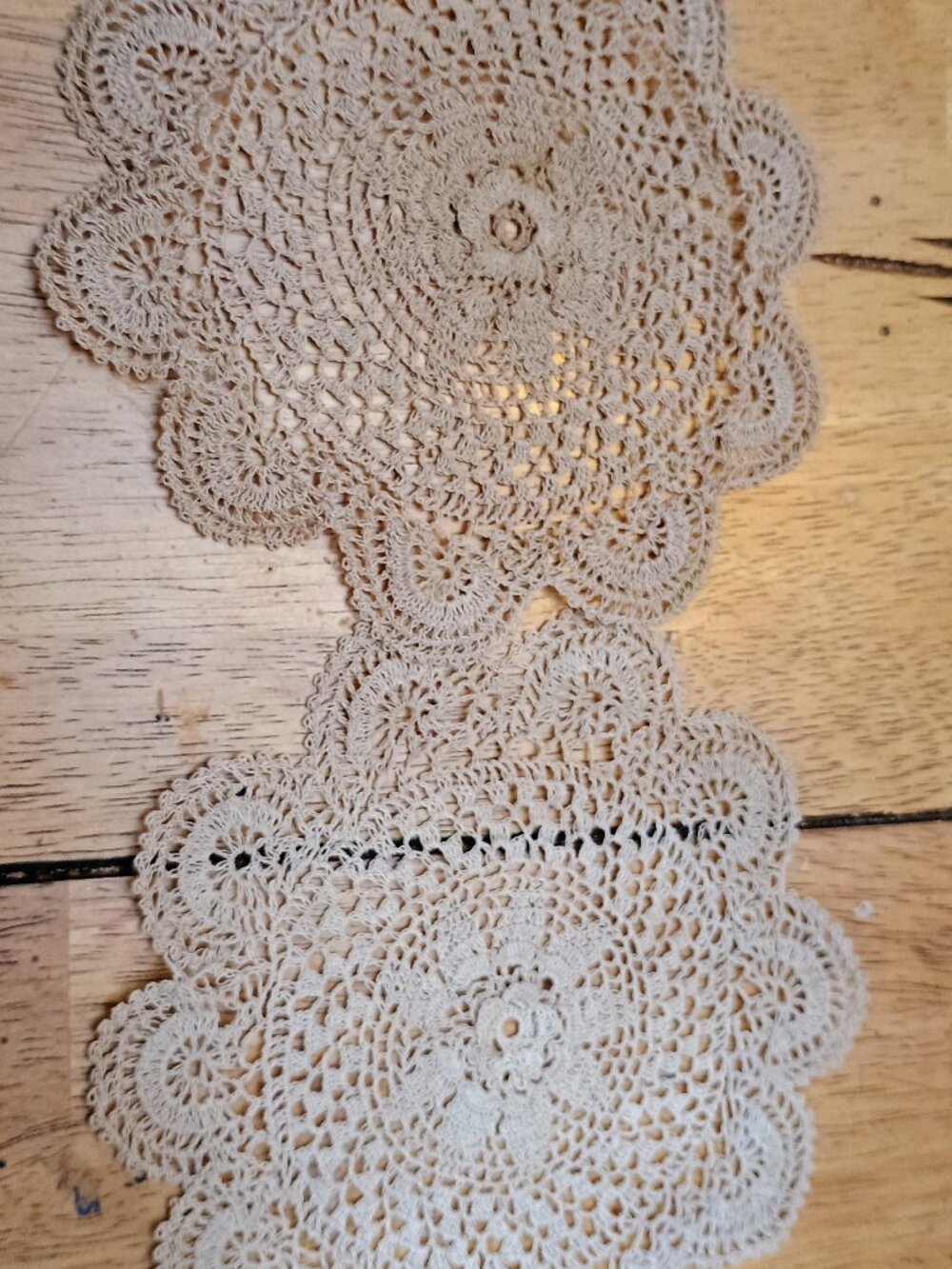 2 Vintage Round similar handmade table doilies
